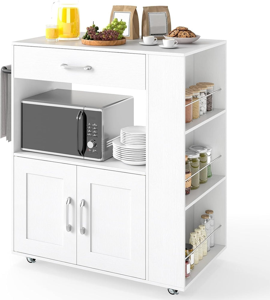 White Kitchen Island Trolley Cabinet Drawer Spice Rack