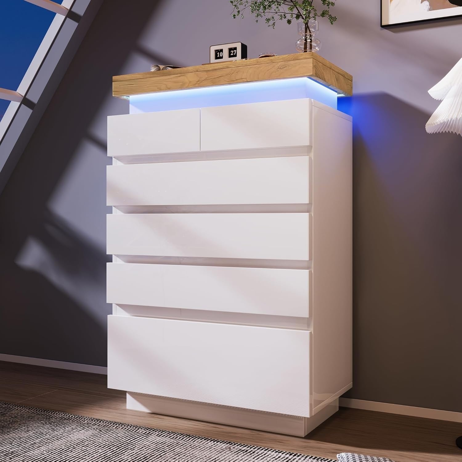 White Gloss 6 Drawer LED Sideboard Cabinet Storage RGB App Control