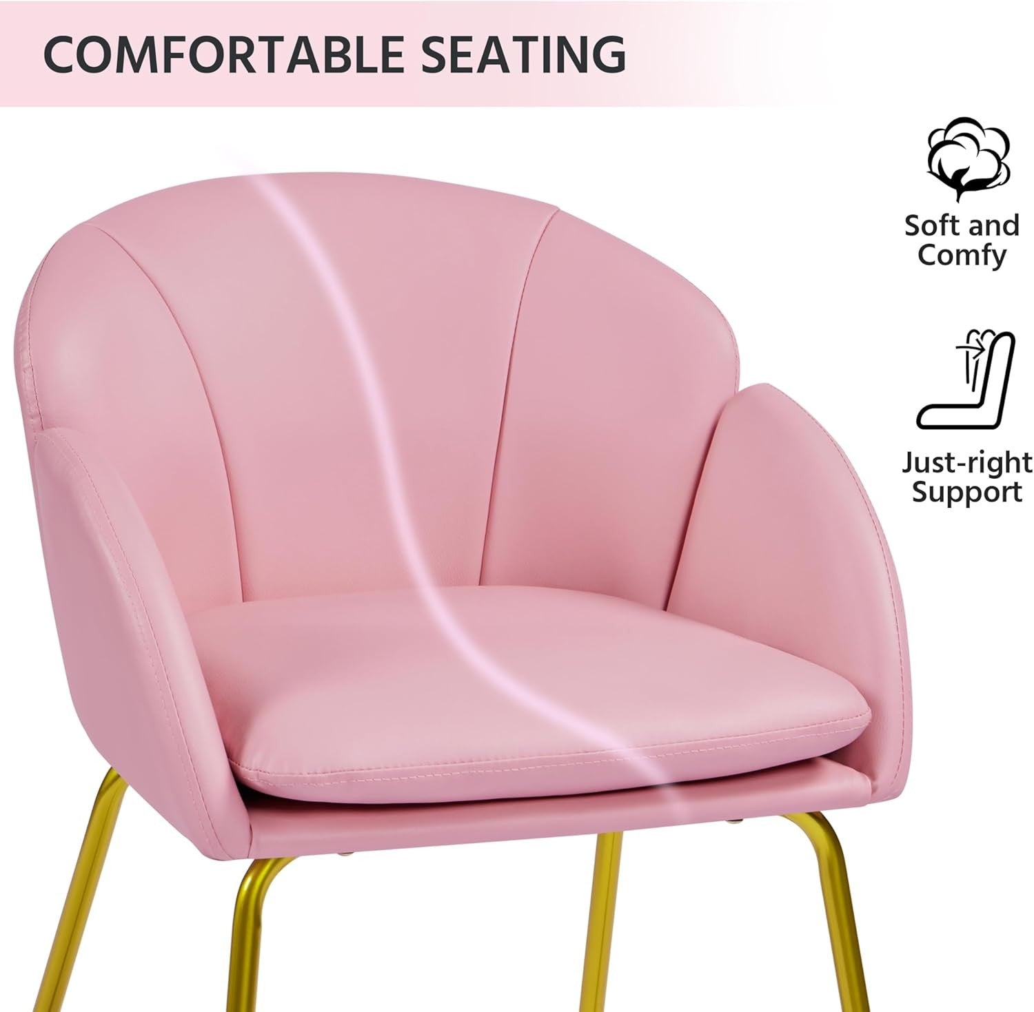 Pink PU Leather Vanity Accent Chair Gold Metal Legs Modern Tub Seat