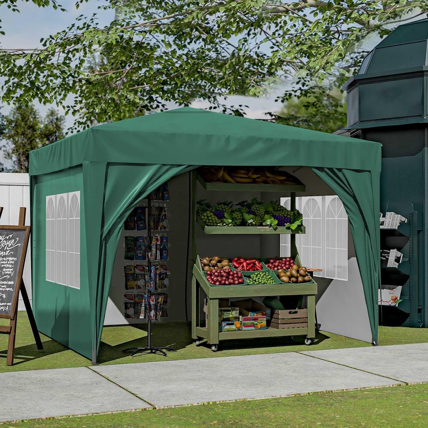 3x3M Pop Up Gazebo With Sides Waterproof Garden Party Tent Steel Frame & Weight