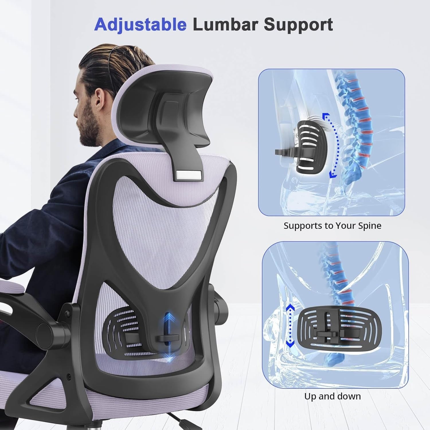 Ergonomic Mesh Office Chair High Back Desk Computer Swivel Recliner Flip-Up Arms
