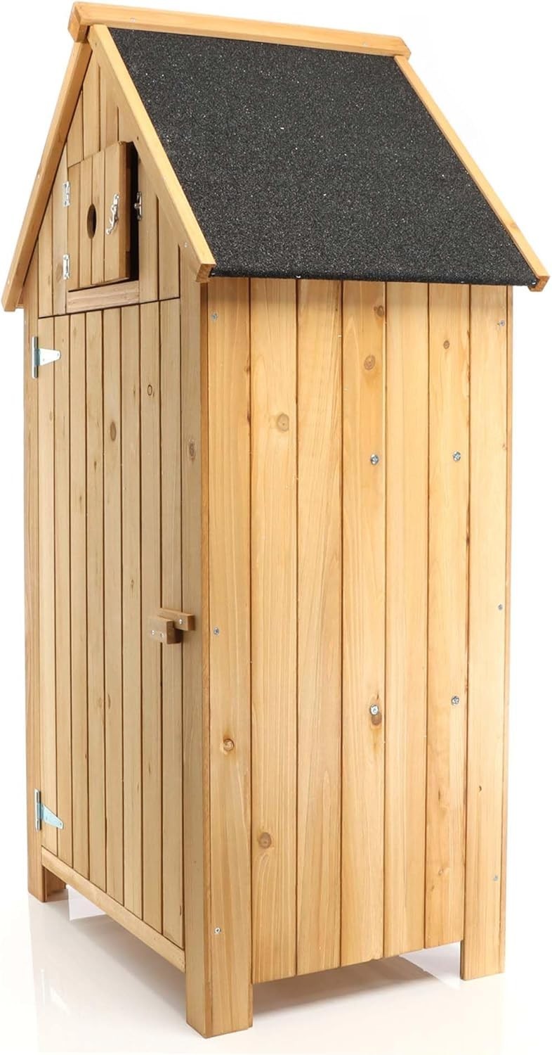 Slim Wooden Garden Cabinet with Bitumen Roof – 137 cm Outdoor Storage
