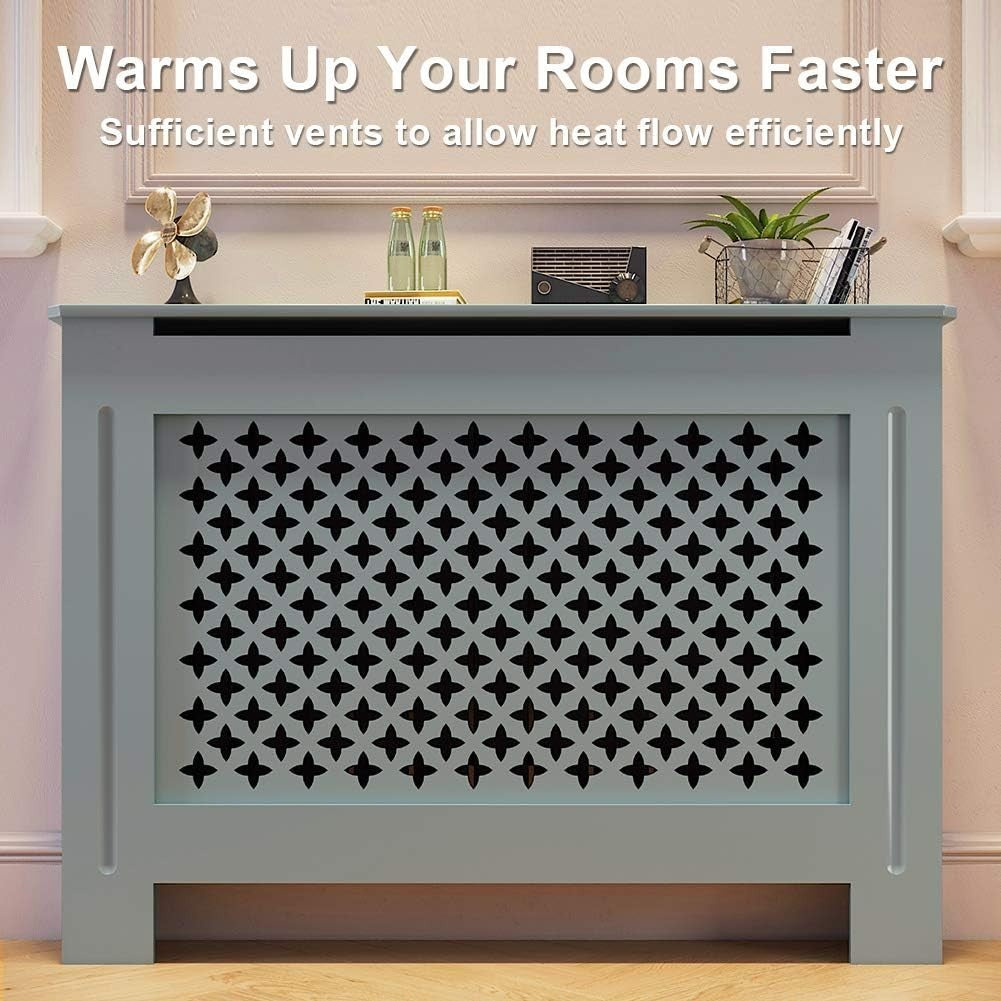 Medium Grey Radiator Cover | Modern Cross Slat MDF Cabinet