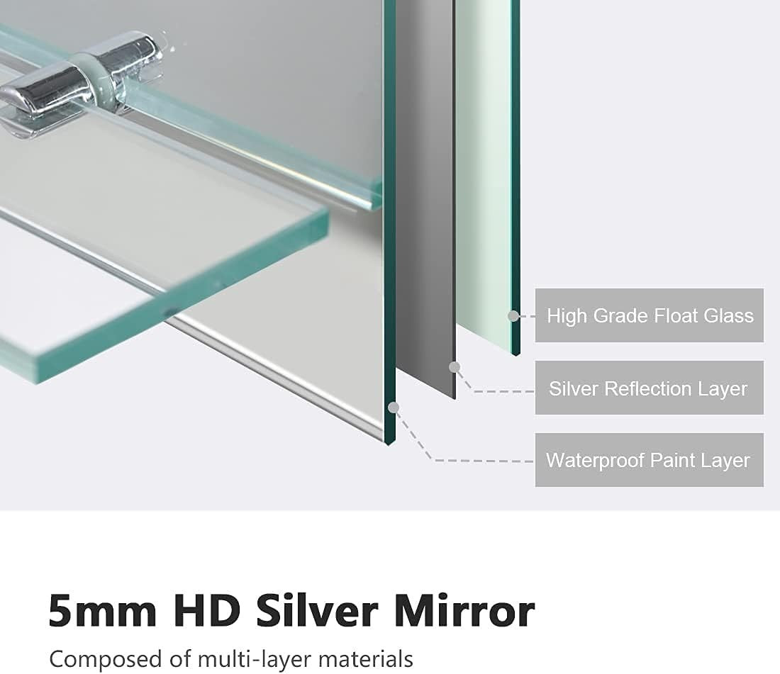 Frameless Wall Mirror with Shelf 50x70cm Bathroom Vanity Storage