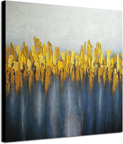Abstract Grey Blue Gold Oil Painting Canvas 60x60cm