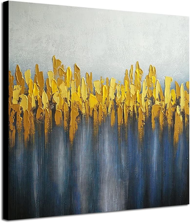 Abstract Grey Blue Gold Oil Painting Canvas 60x60cm