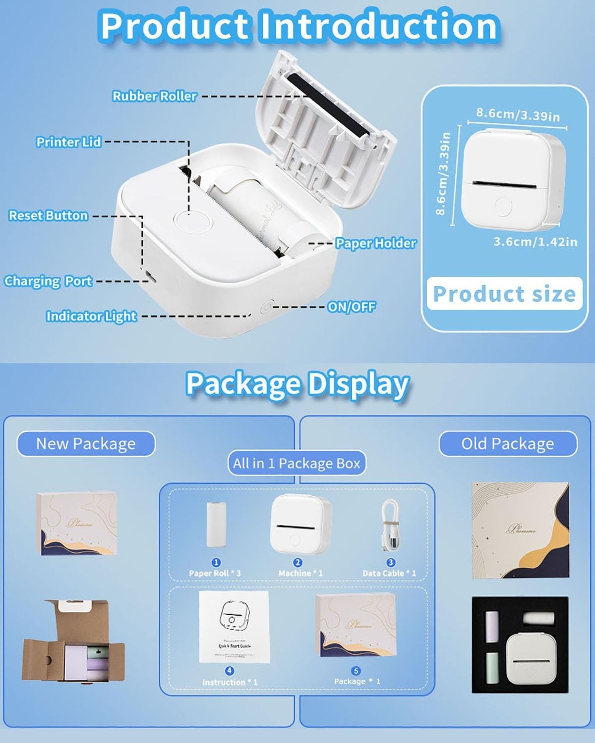 Mini Bluetooth Thermal Sticker Printer Inkless Photo Label Maker