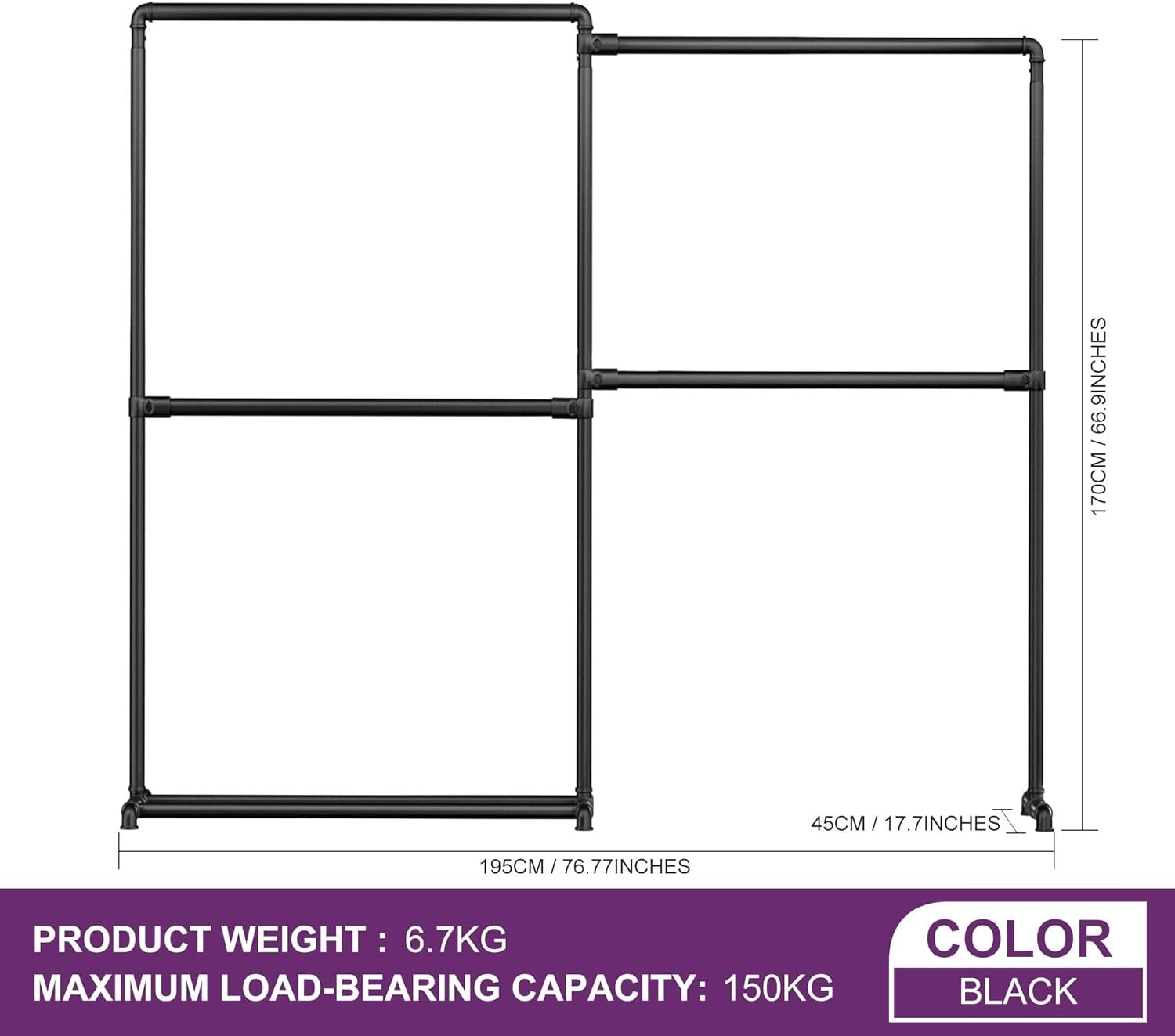 Heavy Duty Clothes Rail with Foldable Arms & Shelf Black