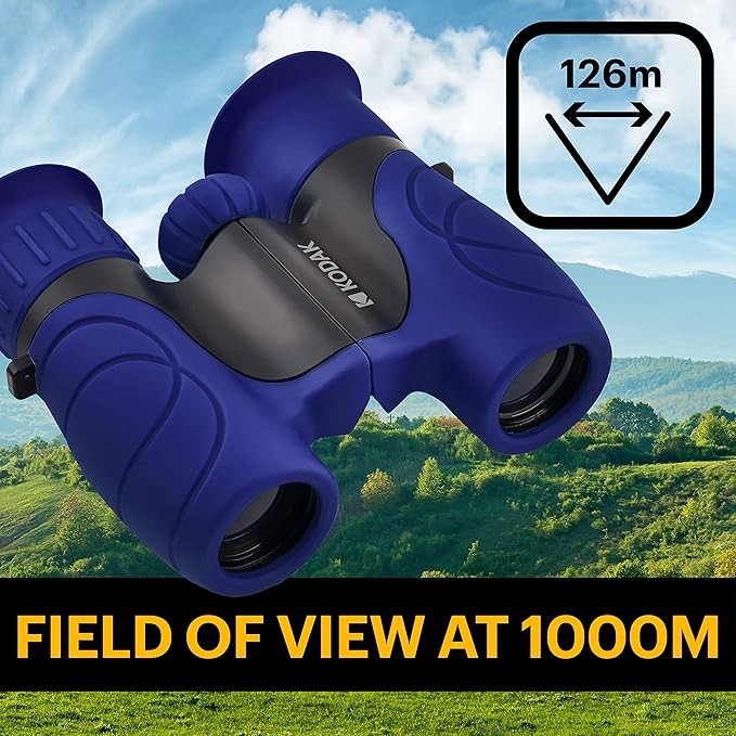 Kids Compact Binoculars 8x Magnification Soft Rubber Lightweight Outdoor Blue