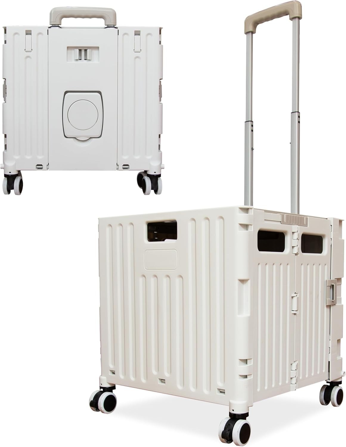40KG Foldable Utility Trolley 65L Cart Lid Cup Holder 4 Wheels Grey