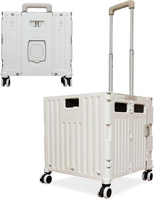 40KG Foldable Utility Trolley 65L Cart Lid Cup Holder 4 Wheels Grey