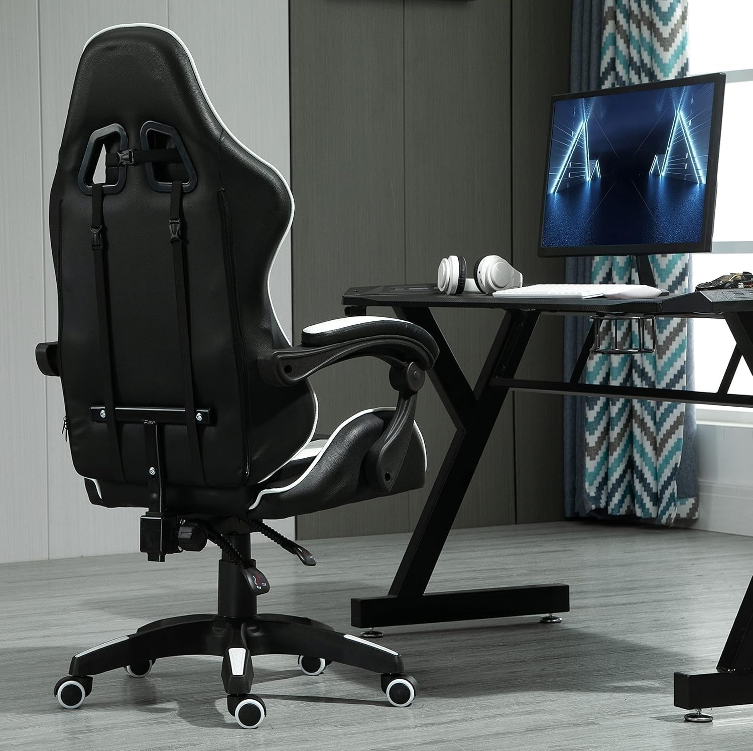 Reclining Gaming Chair Faux Leather Office Desk Chair w/ Lumbar White