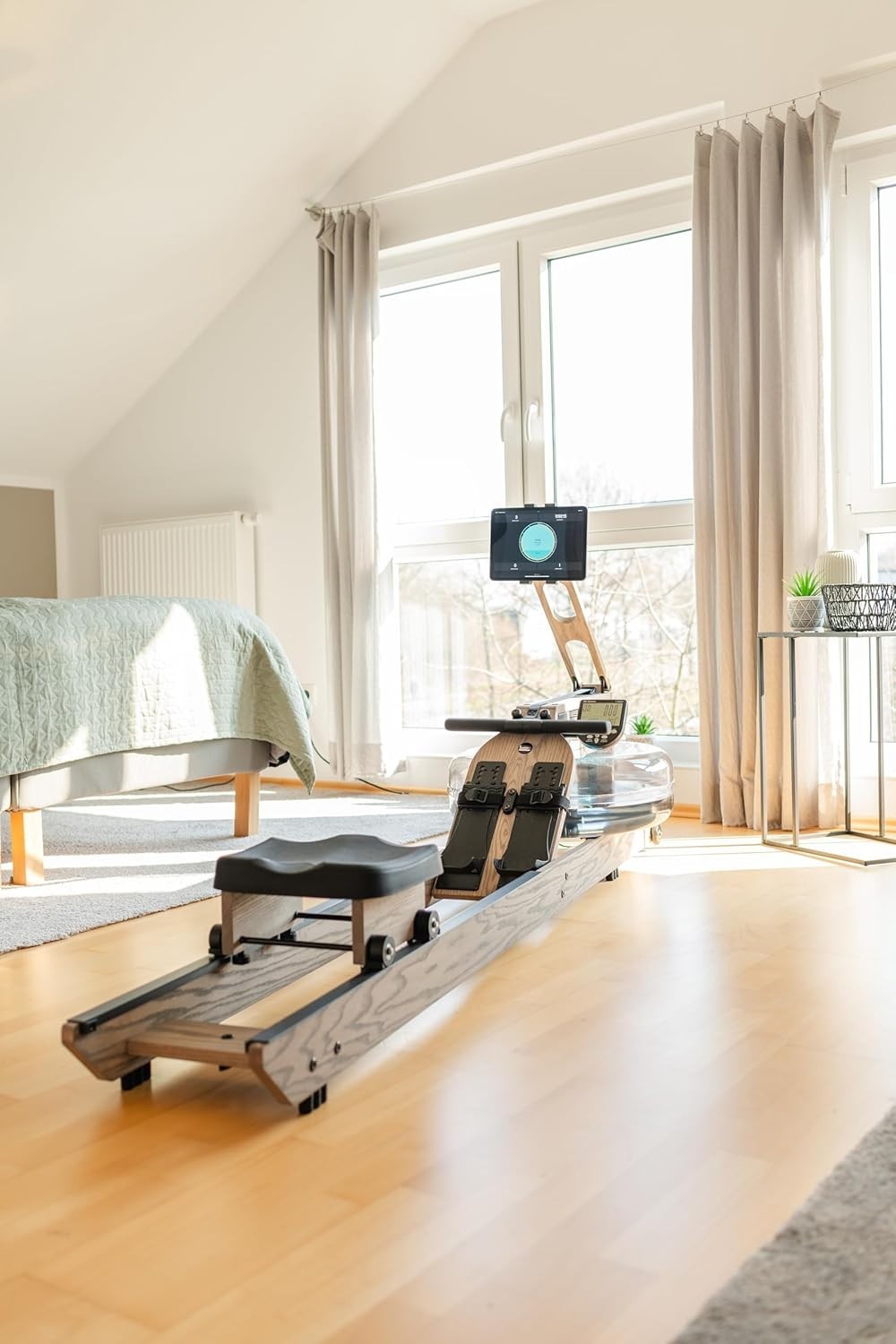Wood Water Rowing Machine Driftwood Finish Water Resistance Bluetooth Monitor