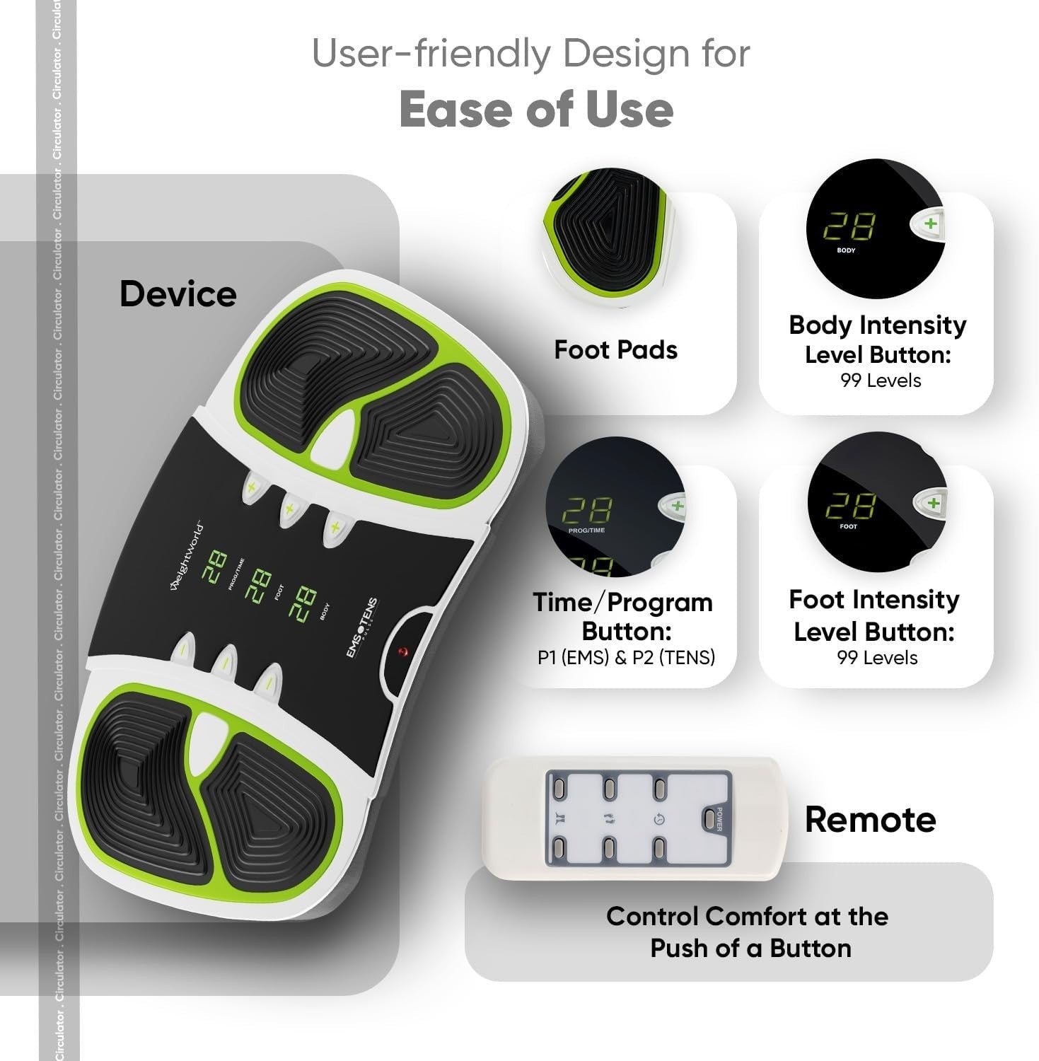 Foot Circulation Machine EMS TENS Massager 99 Levels Pain Relief Pad
