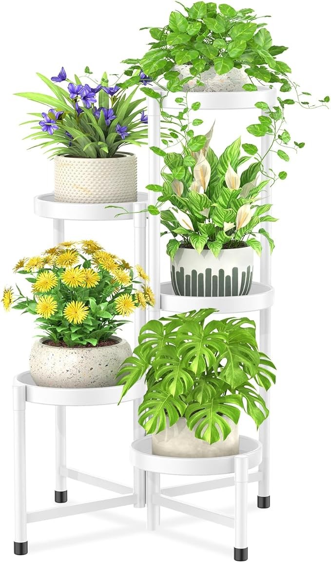 5 Tier White Metal Plant Stand Indoor Outdoor Corner Tall Flower Shelf Rack