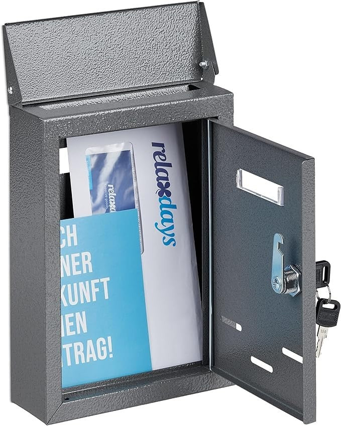 Lockable Wall Mounted Post Box with Name Plate – Compact Iron Mailbox Grey