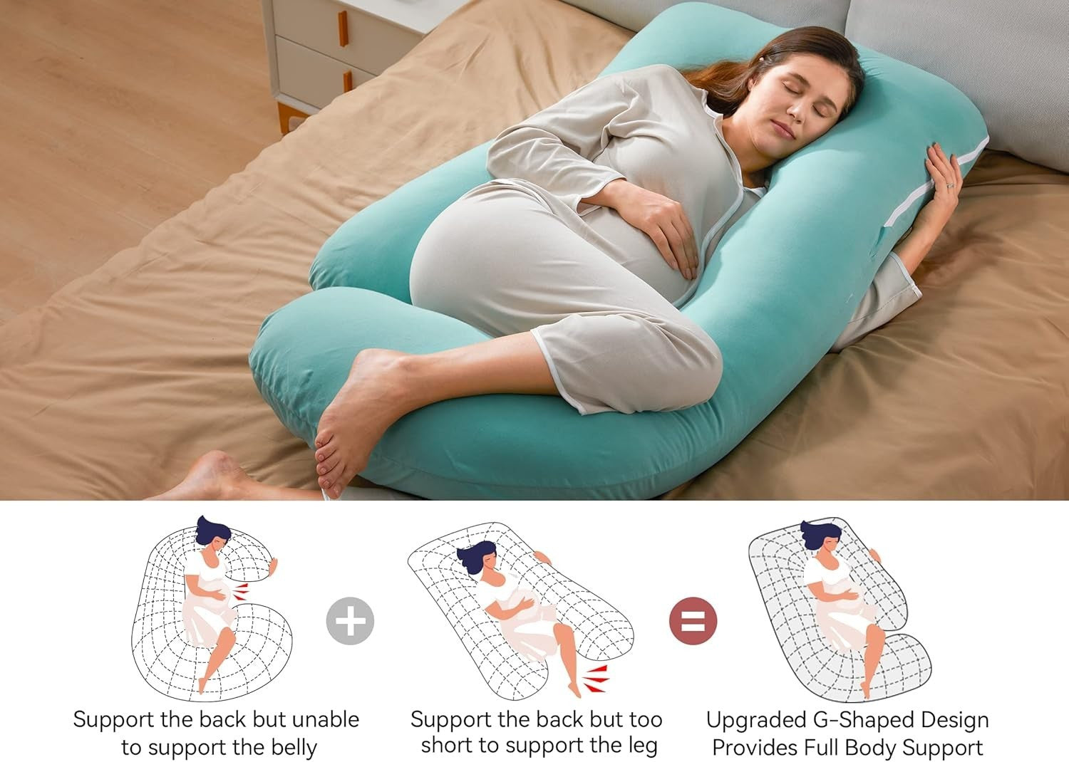 U Shaped Pregnancy Pillow 57” Full Body Maternity Support Cotton Cover