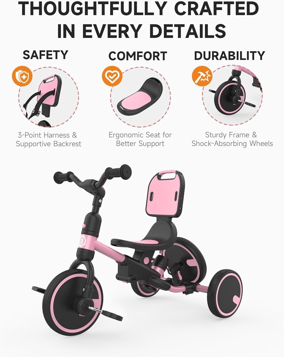 5 In 1 Toddler Tricycle Push Handle Safety Belt Balance Bike Kids Trike