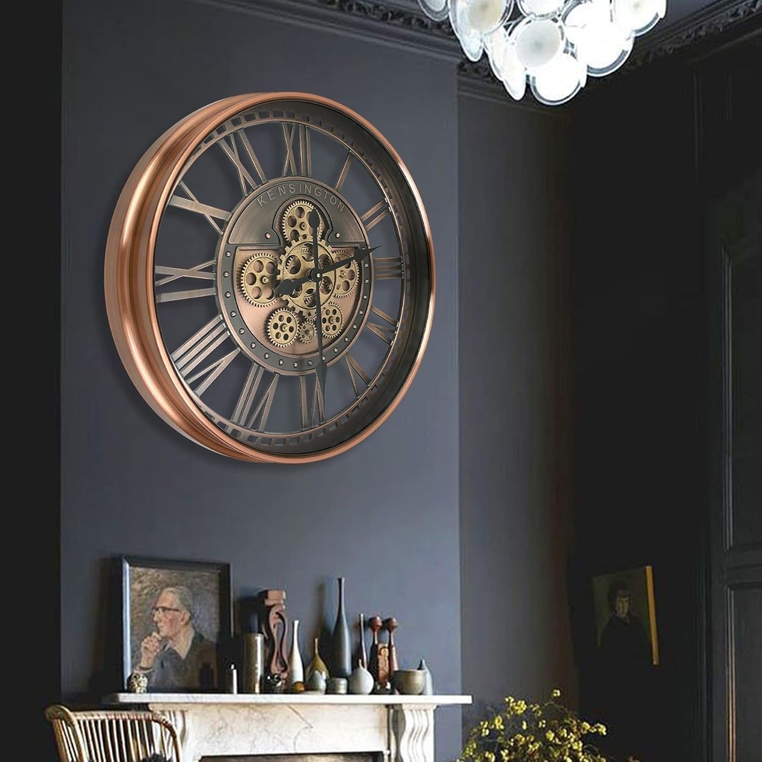 21" Copper Wall Clock Moving Gears Steampunk Industrial Metal Retro