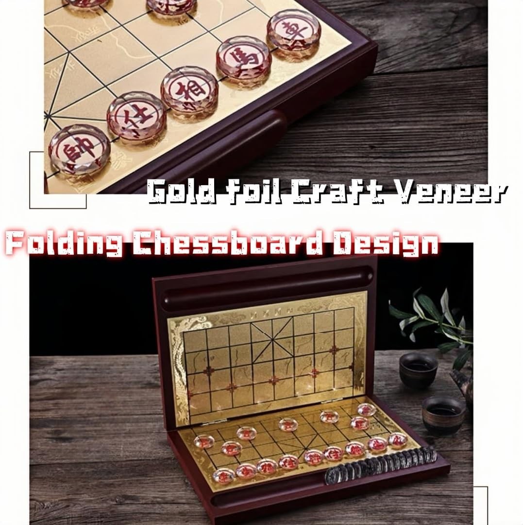 Clear Crystal Xiangqi Chinese Chess Set Travel Board 25mm Pieces