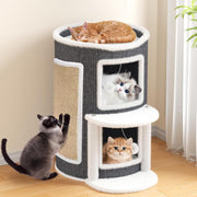 2 Tier Cat House Condo Large Cat Cave Bed w Scratch Pad Hanging Ball