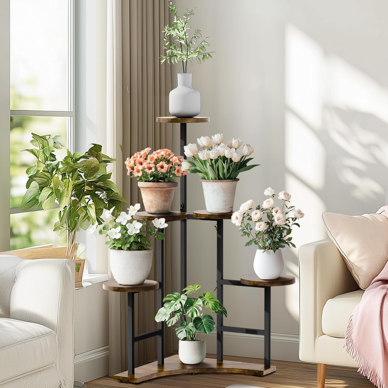 6 Tier Corner Metal Plant Stand Indoor Outdoor Tall Flower Shelf Organizer