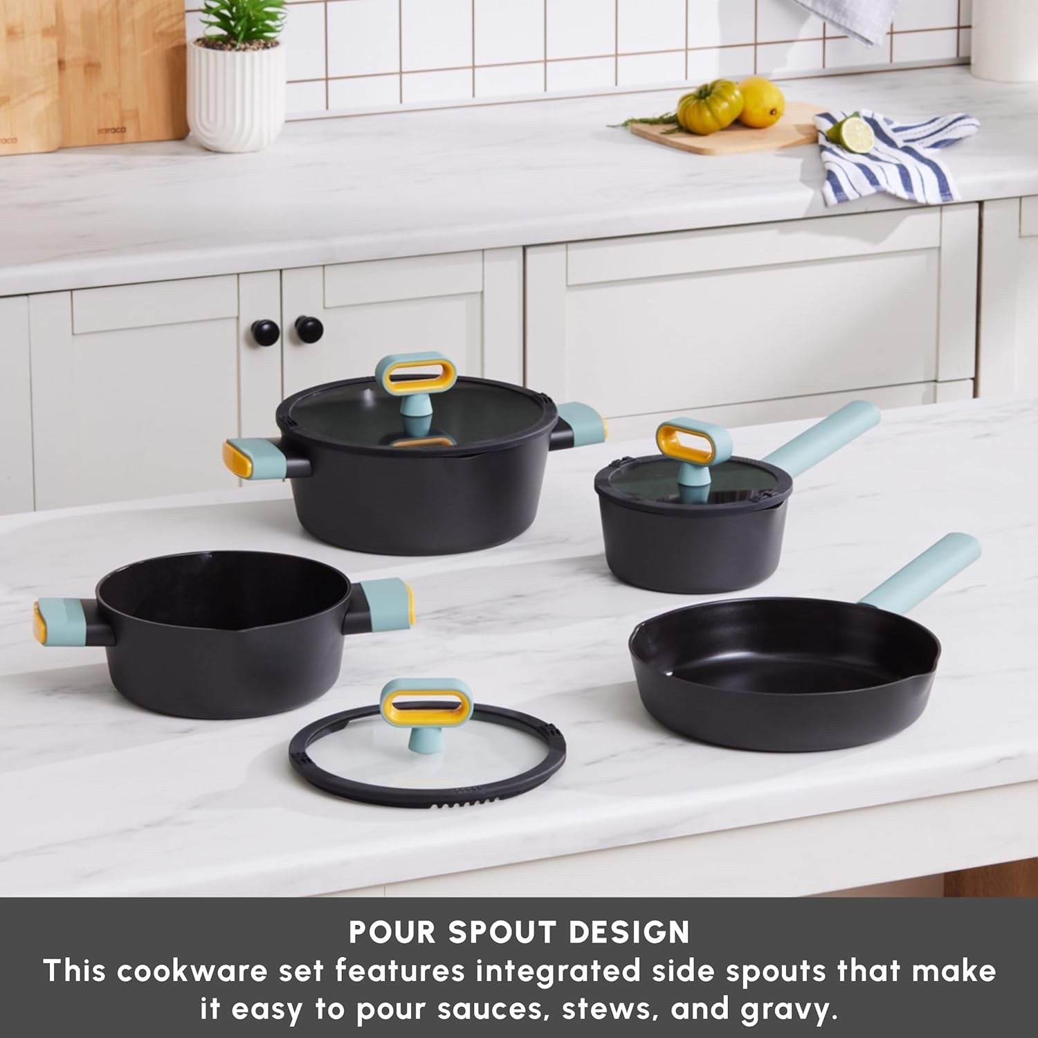 7Pcs Black Ceramic Non-Stick Cookware Set, PFAS-Free, Induction Dishwasher Safe