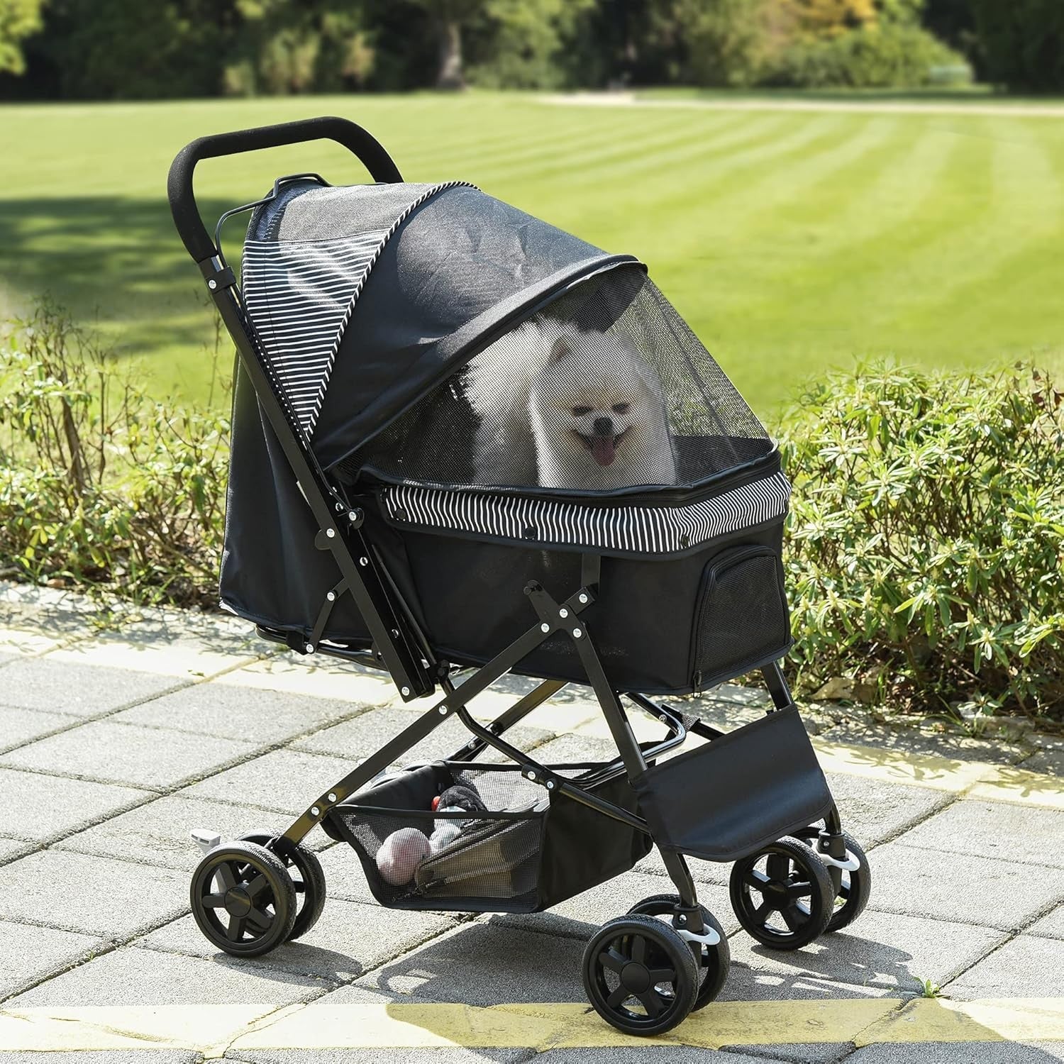 Foldable Dog Stroller Pushchair for Small Dogs 4 Wheels Canopy Brake