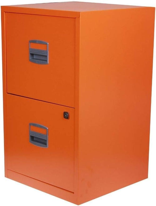 Orange Metal Filing Cabinet 2 Drawer A4 Lockable Office Storage