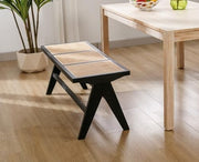 Rustic Wooden Rattan Bench Dining Entryway Seating Ottoman for Home Decor