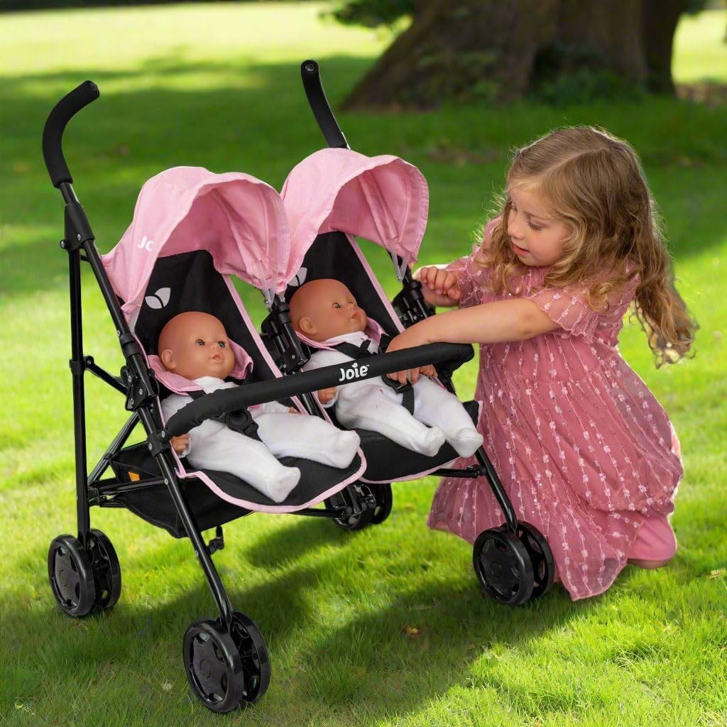 Twin Dolls Pushchair Toy Umbrella Fold, Double Buggy, Storage, Ages 3+