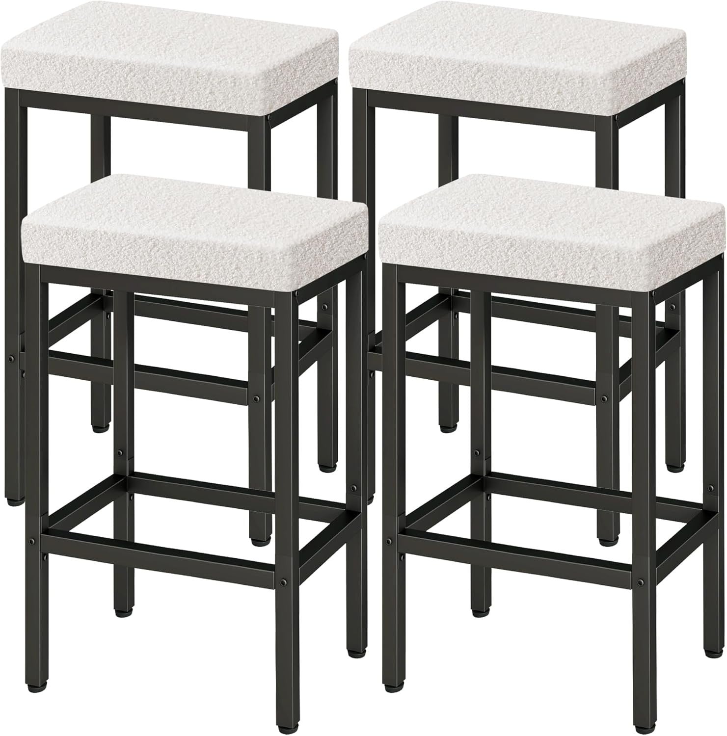 4-Piece White Bar Stools Set with Metal Legs, 66cm Counter Height Chairs Set