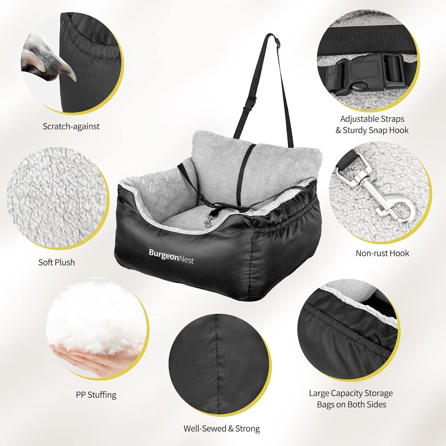 Dog Car Seat Booster Bed Washable Travel Carrier Safety Leash Black