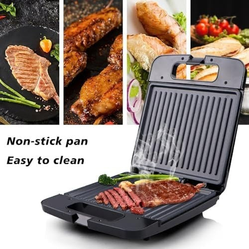 Steak Press Grill with Removable Non-Stick Plates Panini & Sandwich Maker