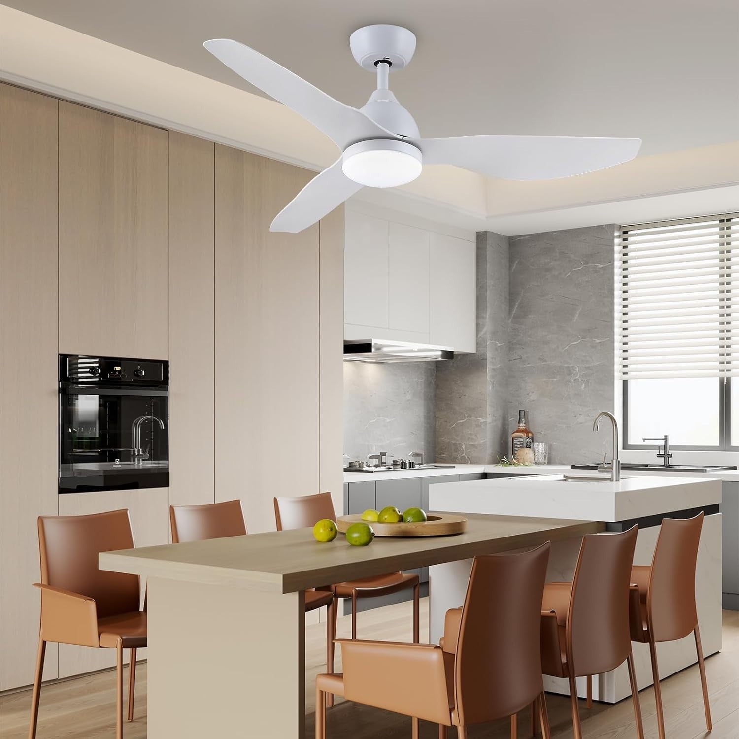 46" White Ceiling Fan with Lights, 6 Speeds, Dimmable LED, Remote Control