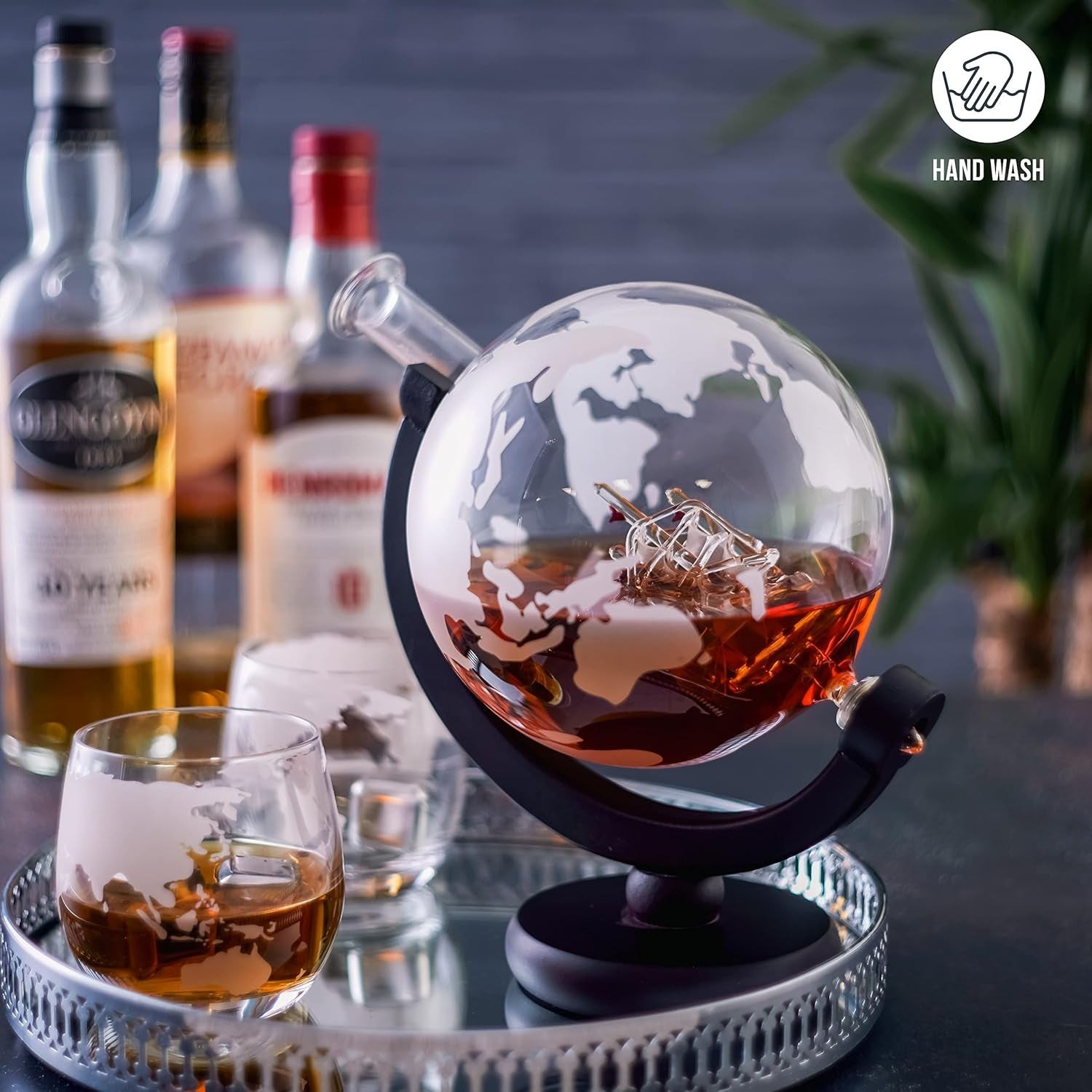 1500ml Globe Whiskey Decanter Set with Glasses Stand Stones Gift for Men
