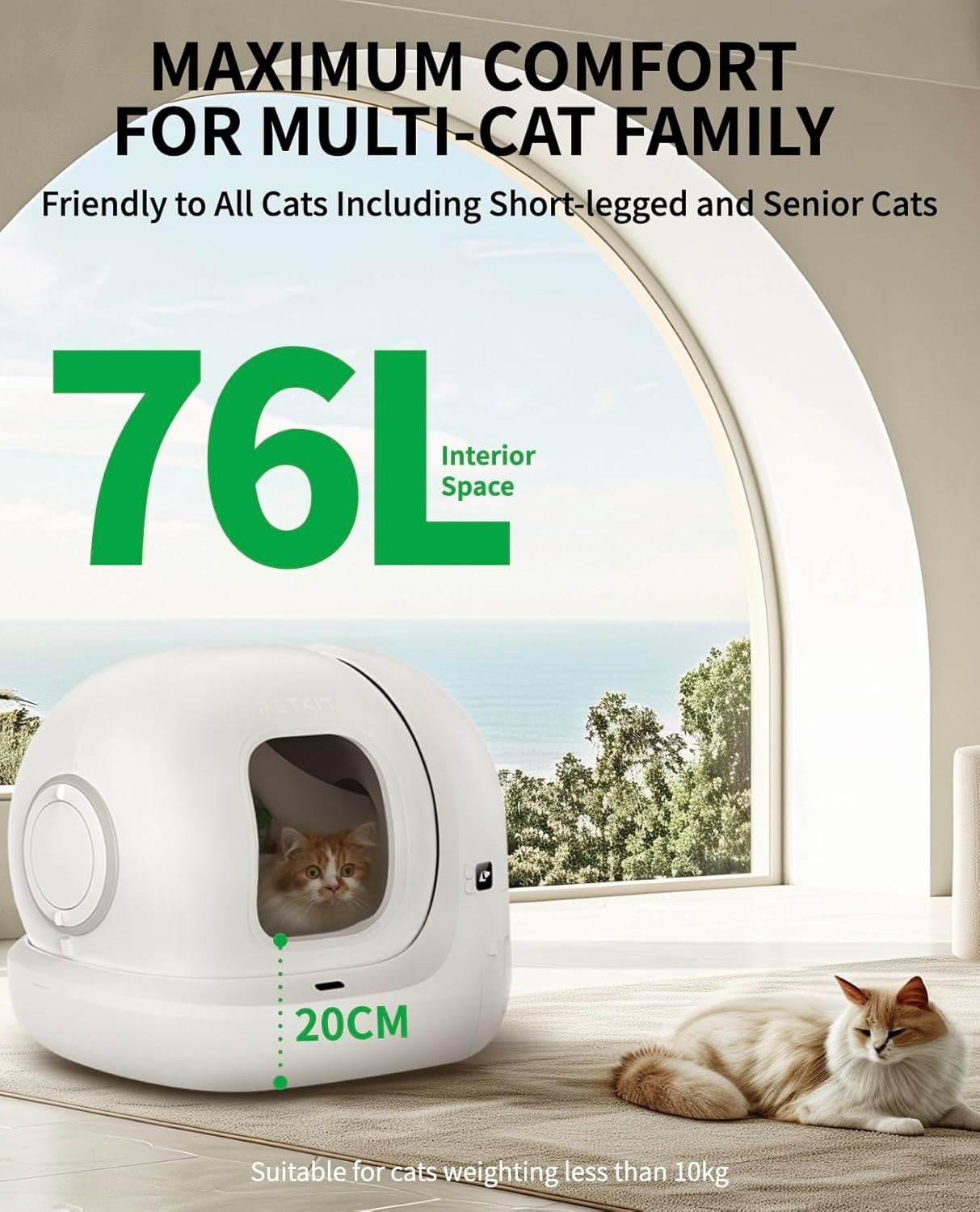 Automatic Cat Litter Robot 76L Smart App Controlled Odor Free Tray