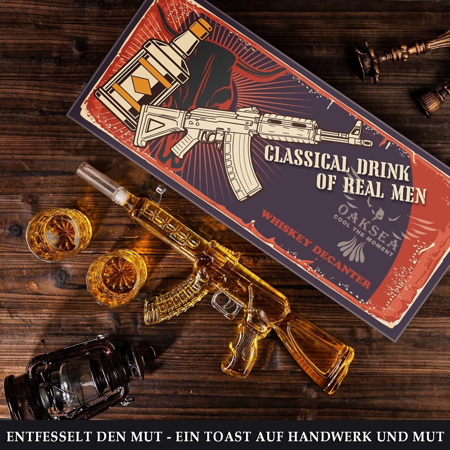 AK47 Whiskey Decanter Set 550ml with 2 Glasses Gift for Men Bar Display