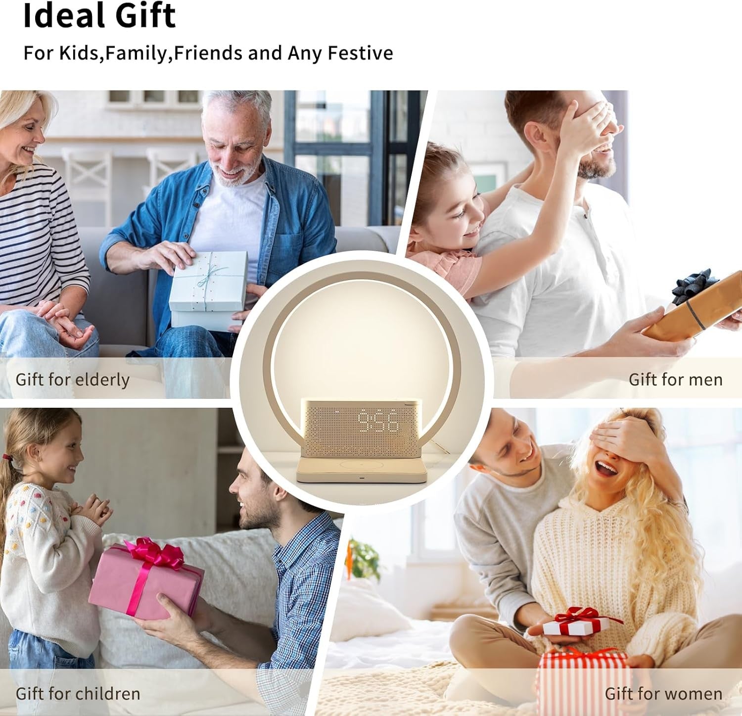 Bedside Wake Up Lamp Alarm Clock Wireless Charger Touch Dimmable Light