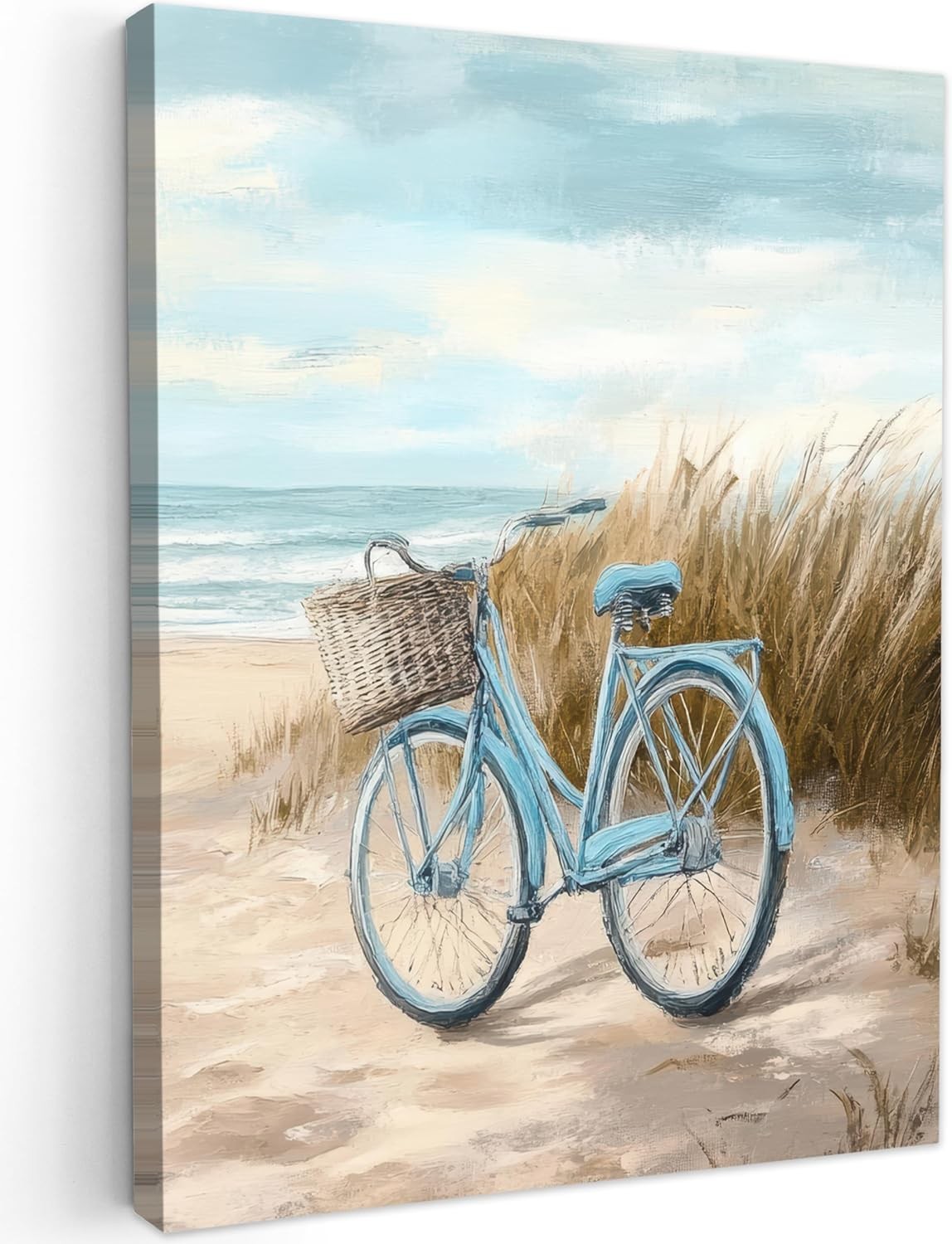 Large Framed Canvas Wall Art 50x70cm Beach Bicycle Vintage