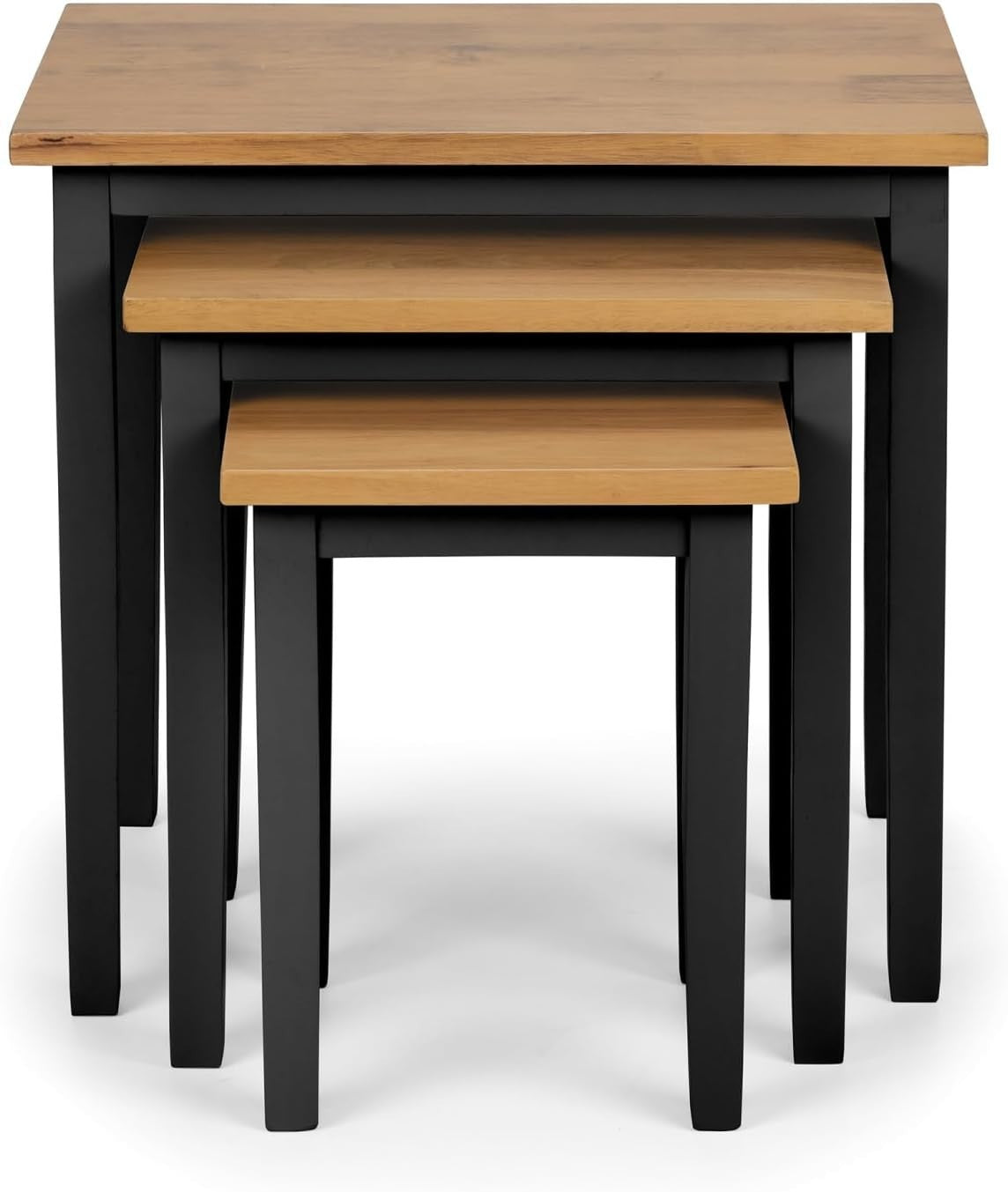 Nesting Tables Set of 3 Black & Oak Wood Mid-Century Modern Side End Coffee