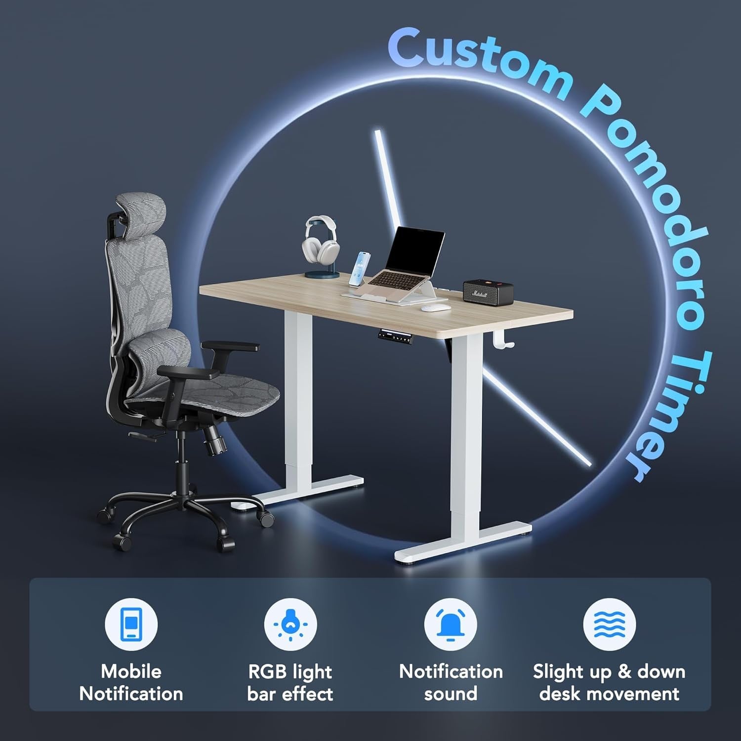 AI Electric Standing Desk Smart App Sit Stand Height Adjustable 120x60cm