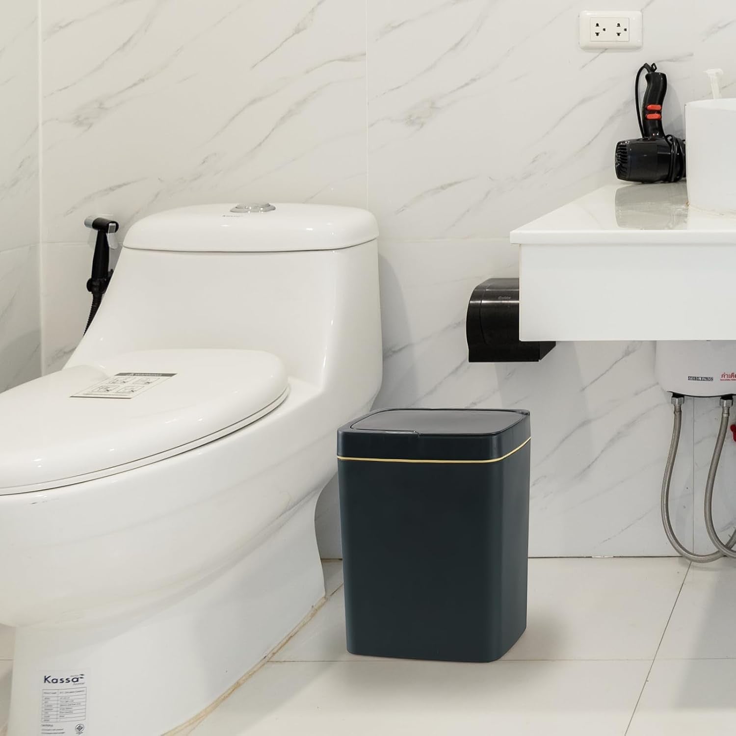 15L Green Motion Sensor Trash Bin – Slim Automatic Lid Can