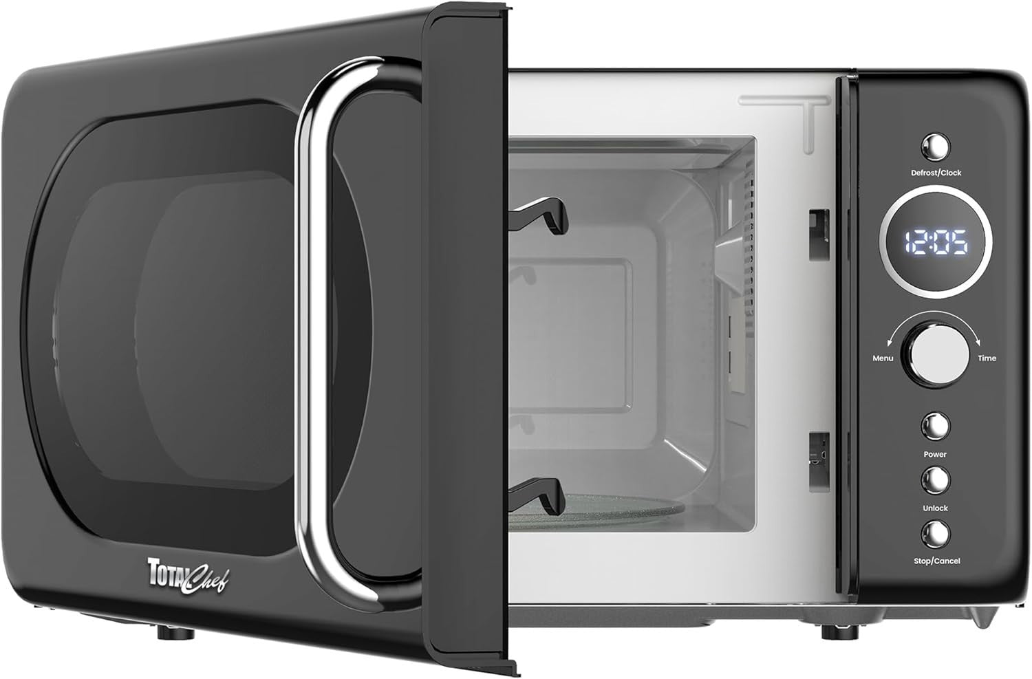 700W Digital 20L Retro Microwave Oven Black LED 8 Modes Glass Turntable