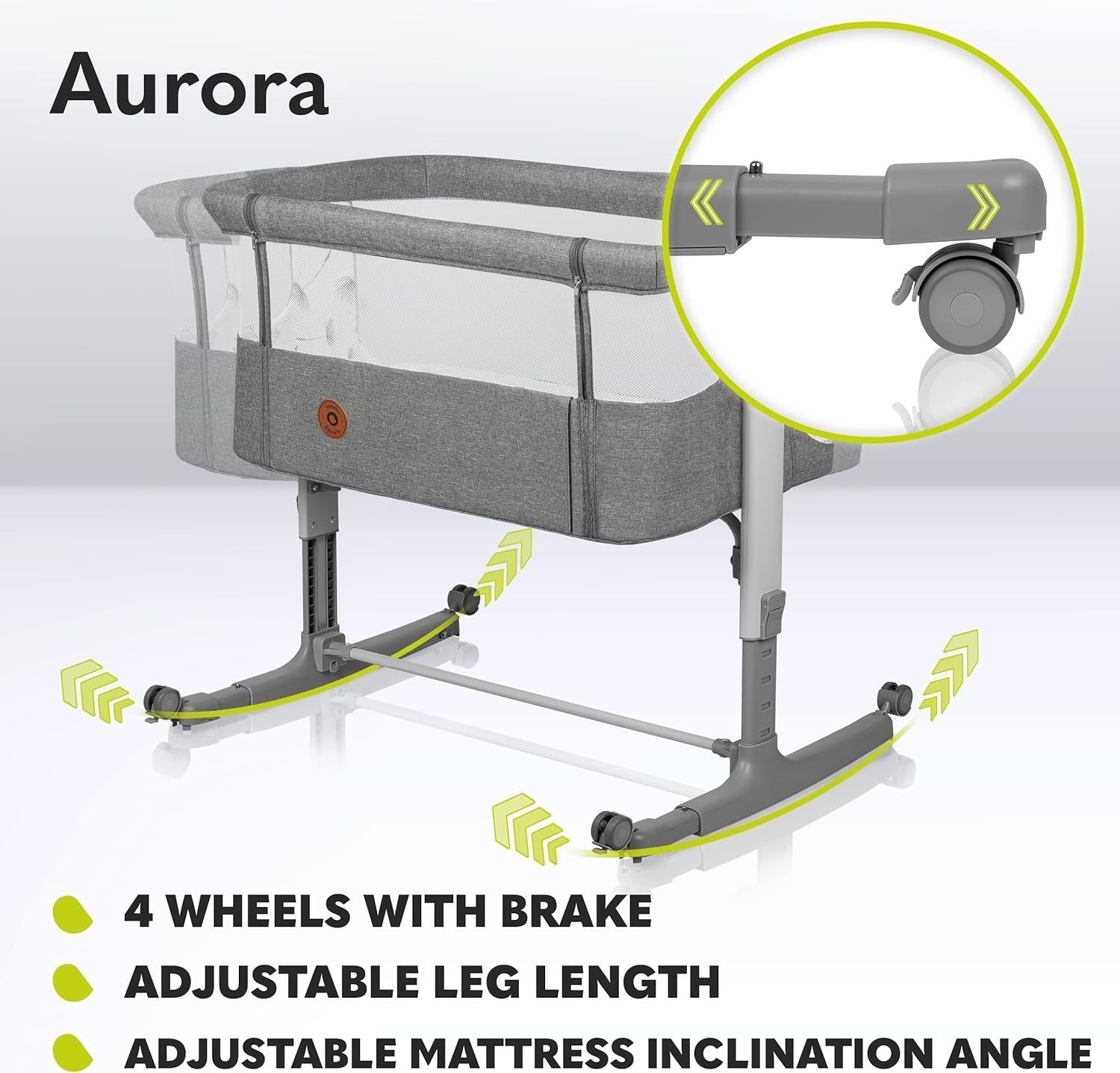 3in1 Baby Bedside Crib Co-Sleeper Cot with Mattress Adjustable Height Grey