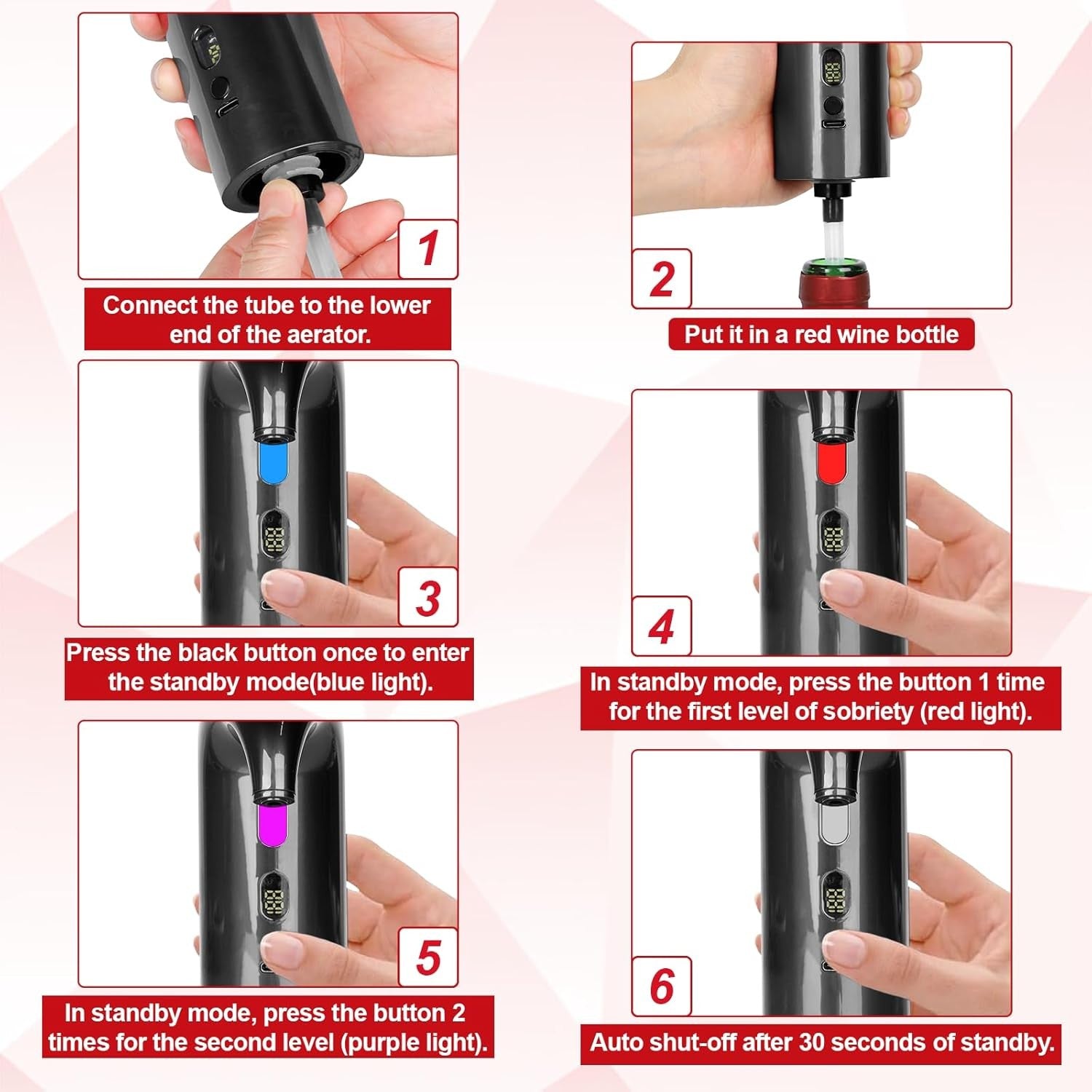 Electric Wine Aerator Dispenser Pump Auto Pourer USB-C Rechargeable 750ml