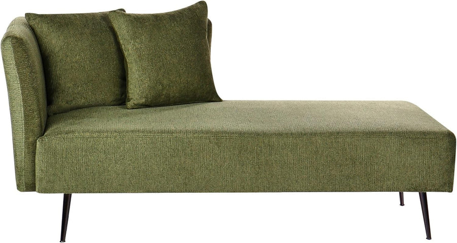 Modern Left Hand Chaise Lounge Green Polyester Fabric Cushions Wood Frame