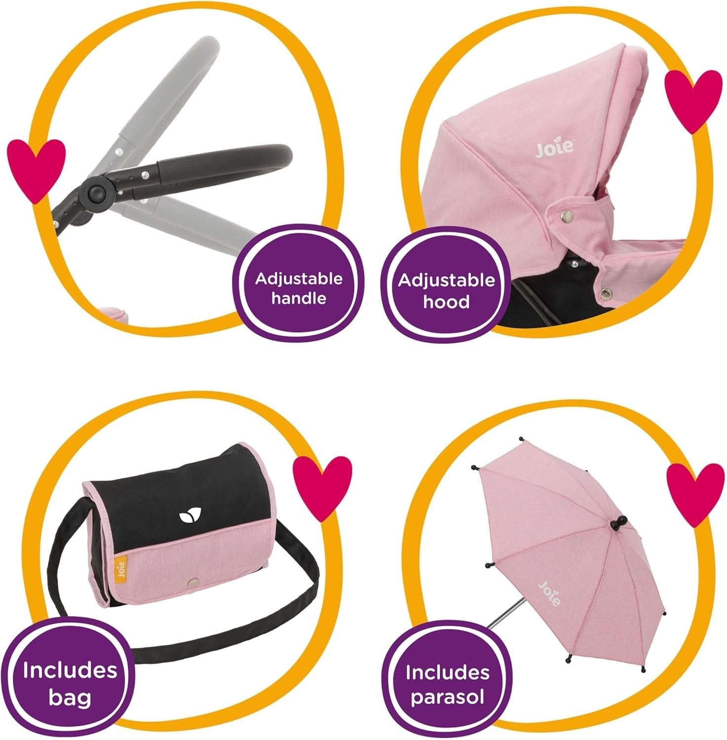 Classic Doll Pram Pushchair with Parasol Changing Bag Foldable 3+