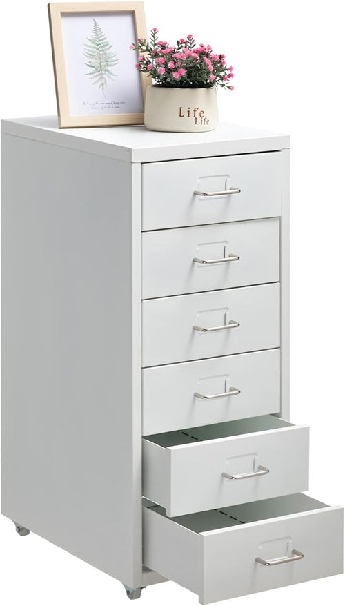 6 Drawer Metal File Cabinet with Wheels Tall Office Storage Unit, Rolling Locka