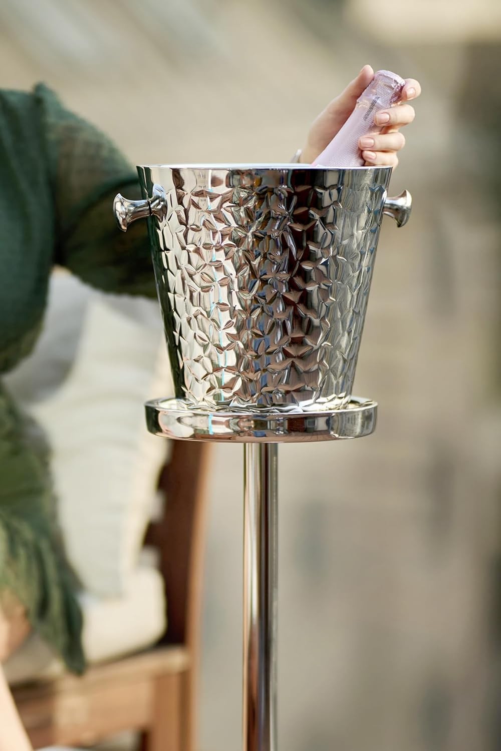 Stainless Steel Champagne Wine Cooler Stand Hammered Finish Floor Standing